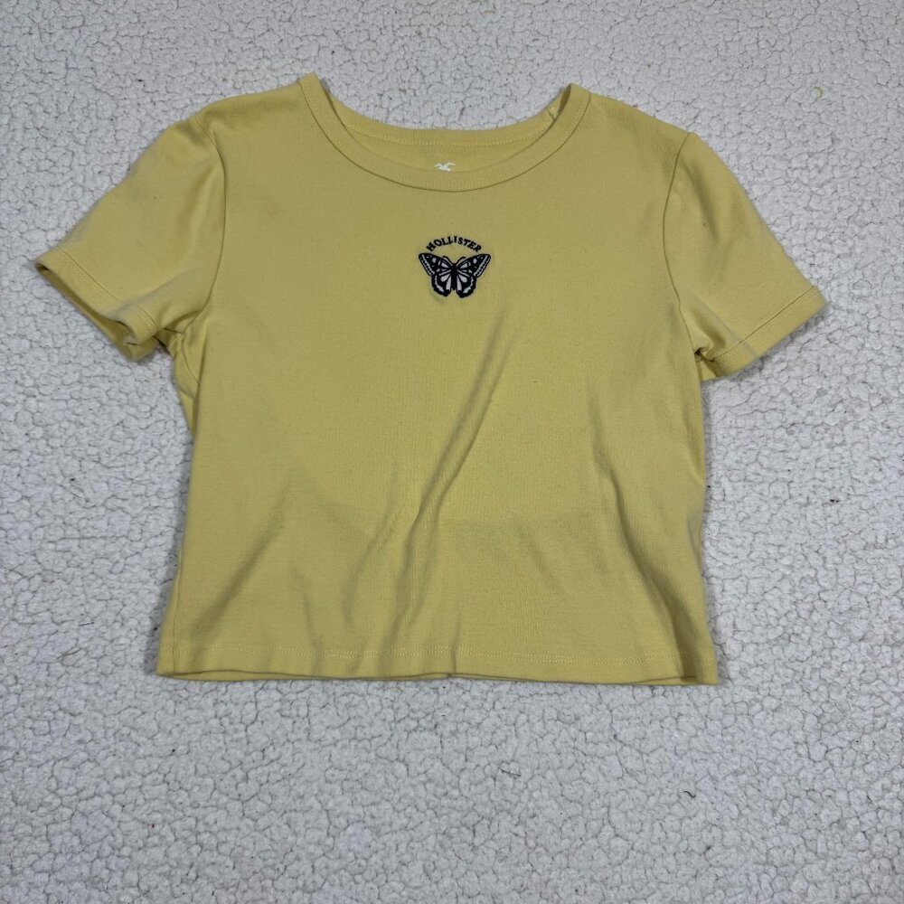 Hollister Y2K Womens Yellow Butterfly Baby Tee T Shirt Small Fairy Grunge Twee